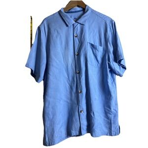 Tommy Bahama Hawaiian Silk Blend‎ Shirt Mens XL Blue Loop Collar Cruise Beach